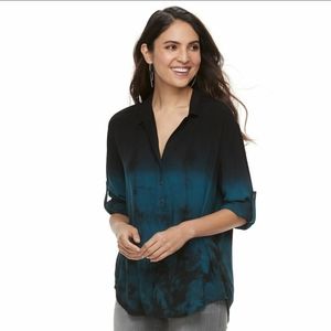 Rock & Republic Blue Tie Dye 1/2 Button Tunic